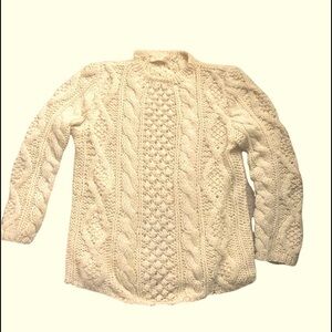 VTG Carol Brent Chunky Italian Wool Cable Knit ItFisherman Sweater Sz L Gold